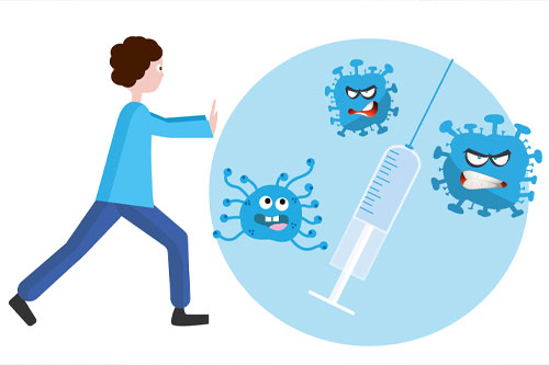Kind schiebt Grippe Viren weg